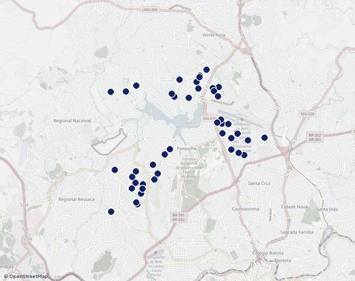 Mapa de Pampulha com os empreendimentos
