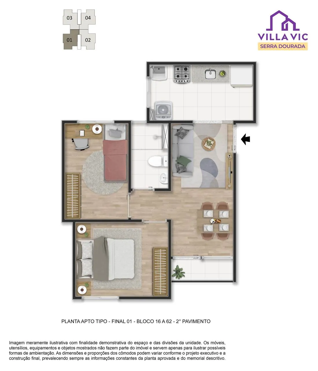 Planta do apartamento tipo, final 01