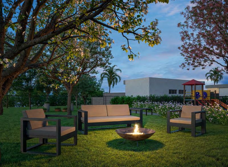 Praça da fogueira com poltronas ao ar livre